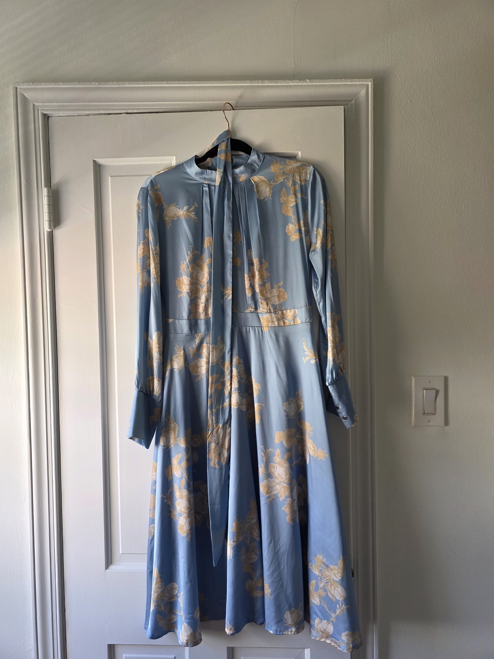 Chicwish Powder Blue Midi Dress with Cream Floral Print